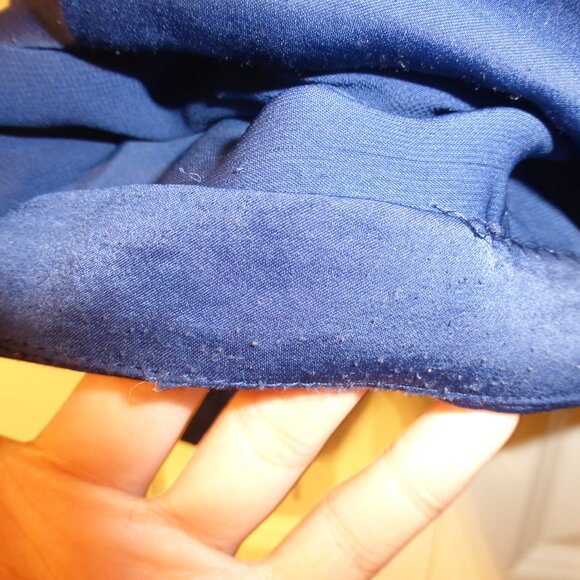 GUESS dark blue v-neck low cut blouse with lace accents - Picture 8 of 12